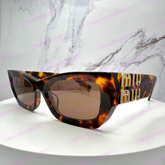 New MIU MIU Sunglasses Runway Glimpse Authentic Brown Tortoise Square Cat Eye